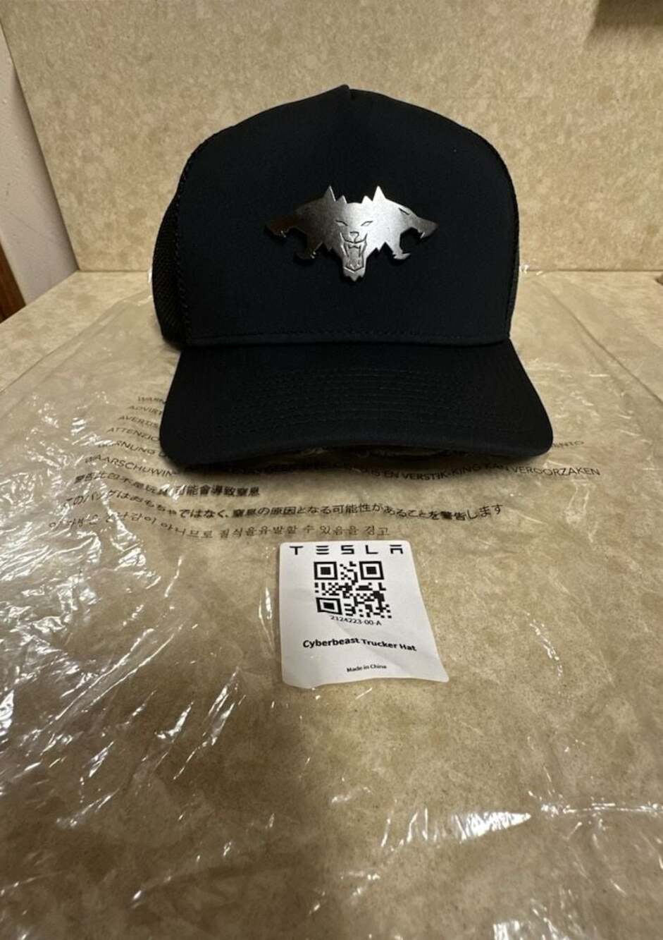 Tesla Cyberbeast Trucker Hat with Metal Three-Headed Wolf Logo